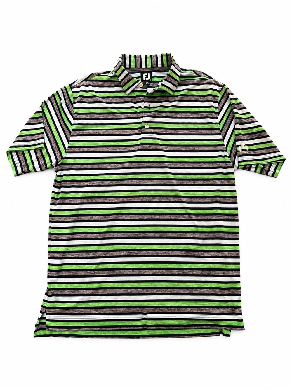 FootJoy FJ Performance Golf Polo Shirt Men’s Large Green Gray Striped Stretch